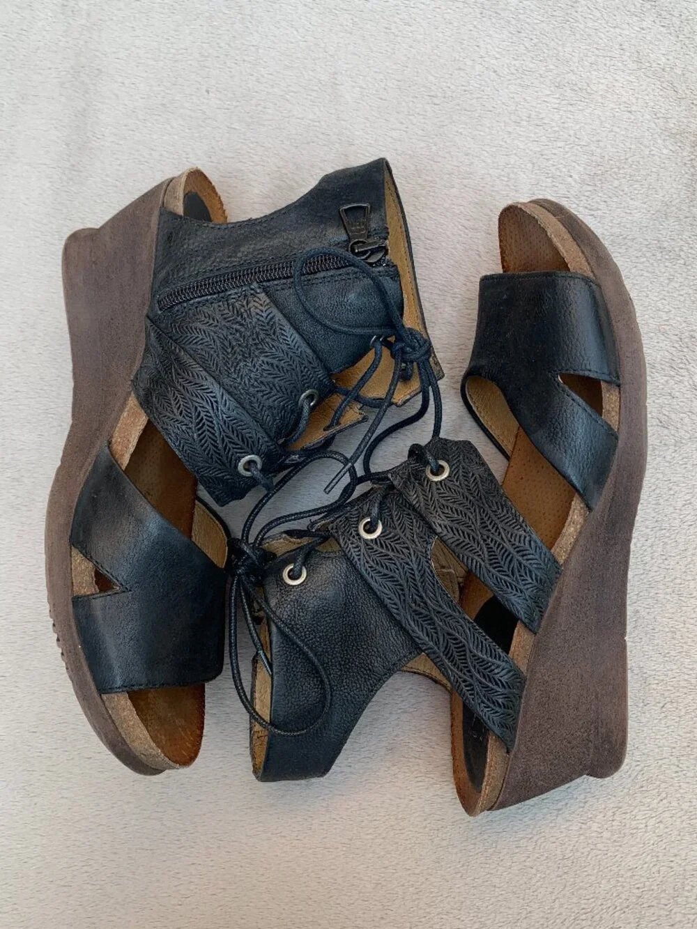 Miz Mooz Sierra Leather Demi Wedge Sandals Sz39